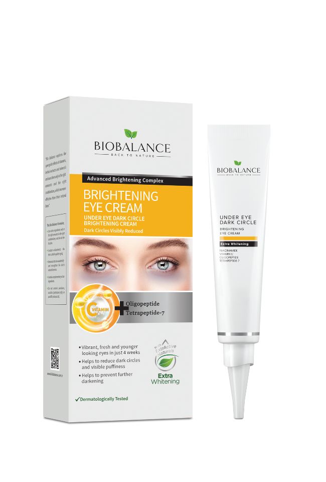 BIOBALANCE СУПЕР ИЗСВЕТЛЯВАЩ ОКОЛООЧЕН КРЕМ, ПРОТИВ ТЪМНИ КРЪГОВЕ С НИАЦИНАМИД И ВИТАМИН С 15мл