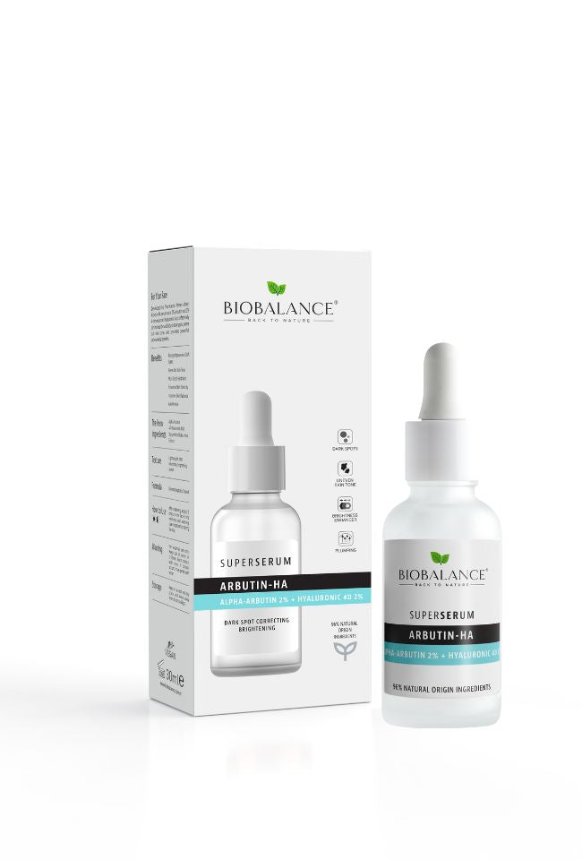 BIOBALANCE СУПЕР СЕРУМ ,ИЗСВЕТЛЯВАЩ ТЪМНИТЕ ПЕТНА С ARBUTIN + HYALURONIC 4D 20мл