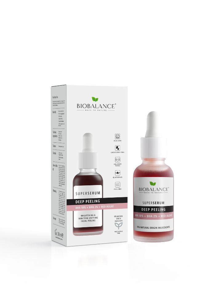 BIOBALANCE СУПЕР СЕРУМ ЗА ДЪЛБОК ПИЛИНГ С AHA 10% + BHA 2% + ЧЕРВЕНИ ВОДОРАСЛИ 30мл